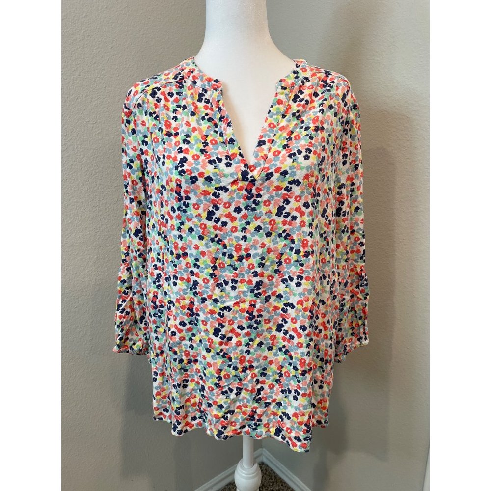 St John's Bay Floral Multi Floral Print Rayon V Neck Blouse